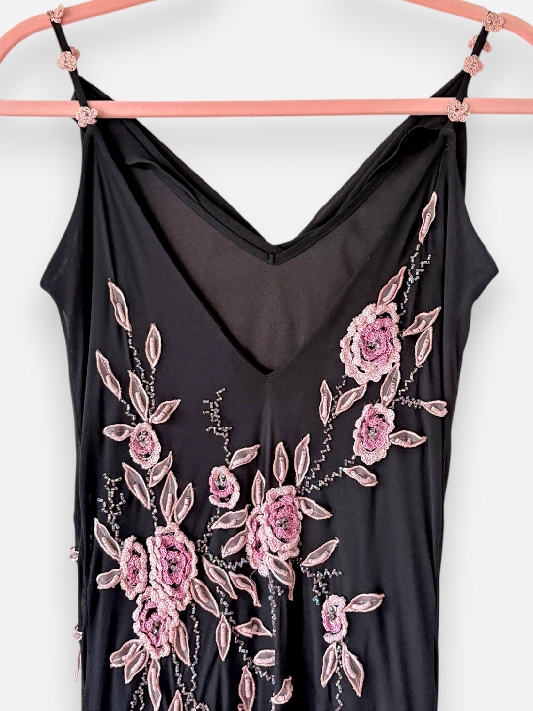 Vintage Sue Wong Black Silk Beaded Floral Maxi Dress