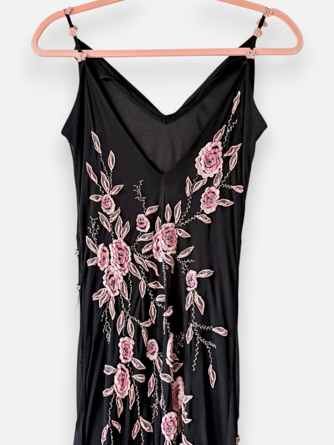 Vintage Sue Wong Black Silk Beaded Floral Maxi Dress