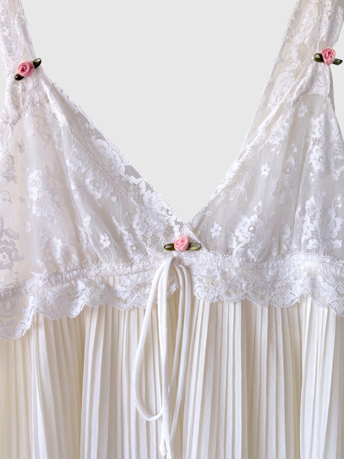 Van Raalte lace bodice with pink ribbon rose details