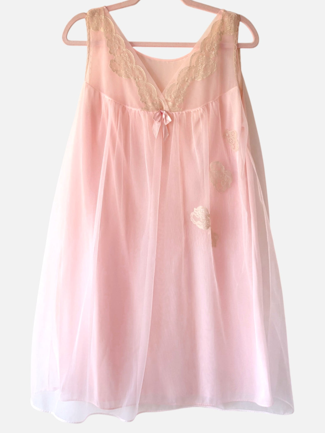 Vintage 1960s Aristocraft Blush Pink Sheer Lace Nightgown