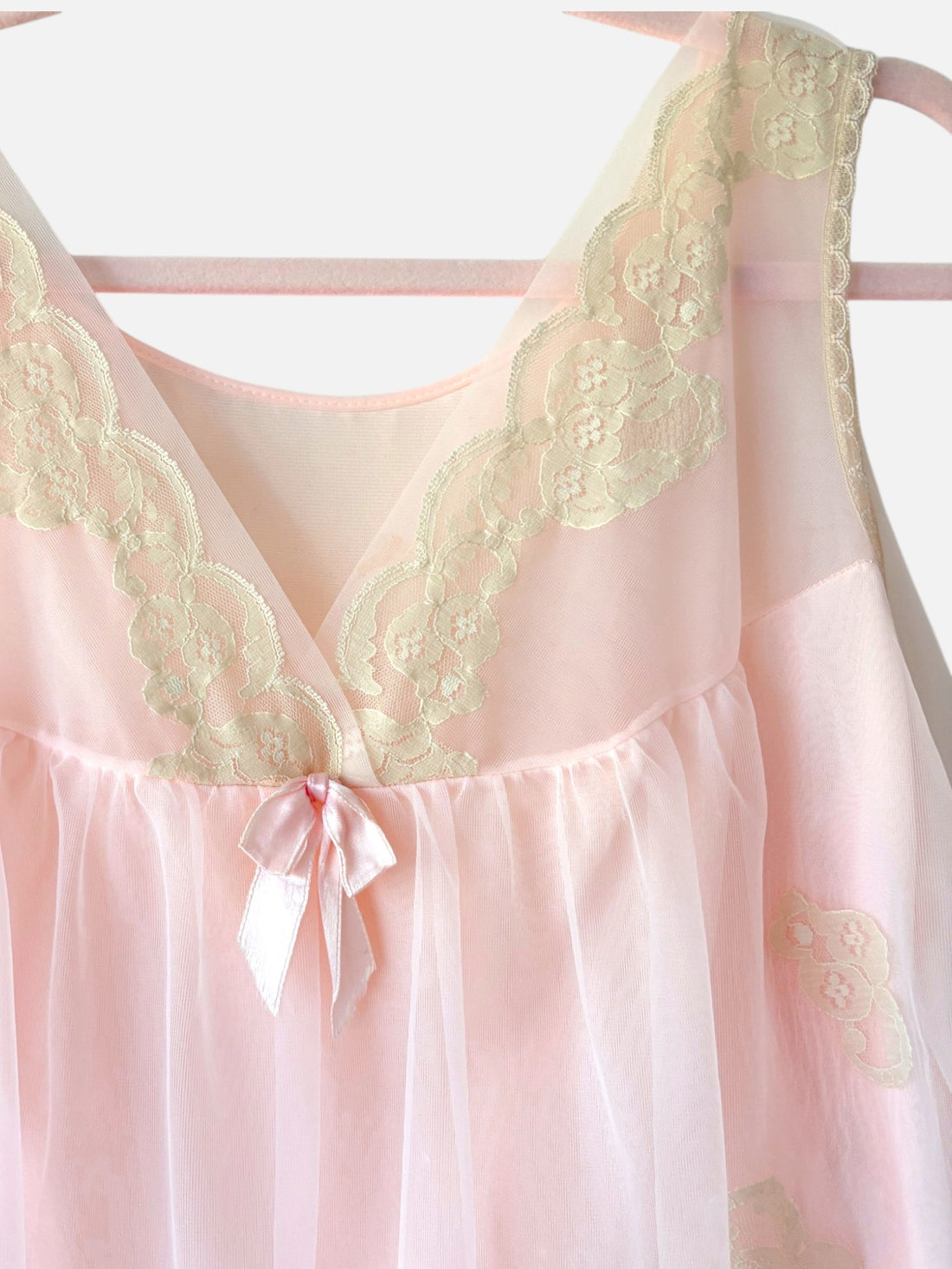 Vintage 1960s Aristocraft Blush Pink Sheer Lace Nightgown