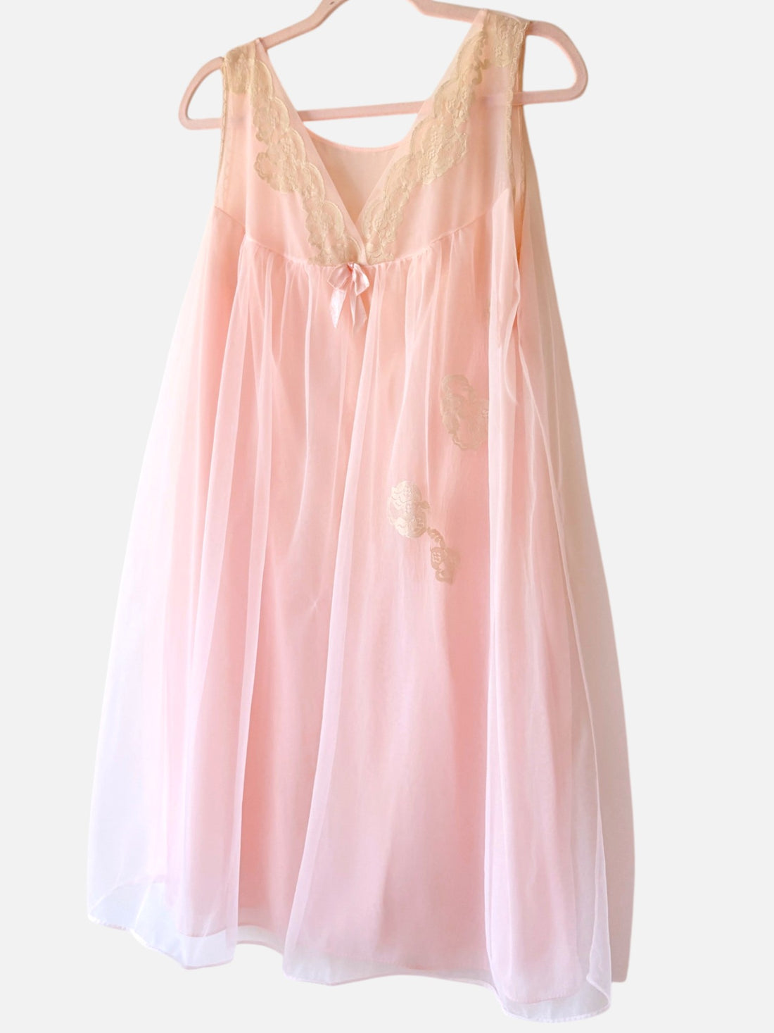 Vintage 1960s Aristocraft Blush Pink Sheer Lace Nightgown