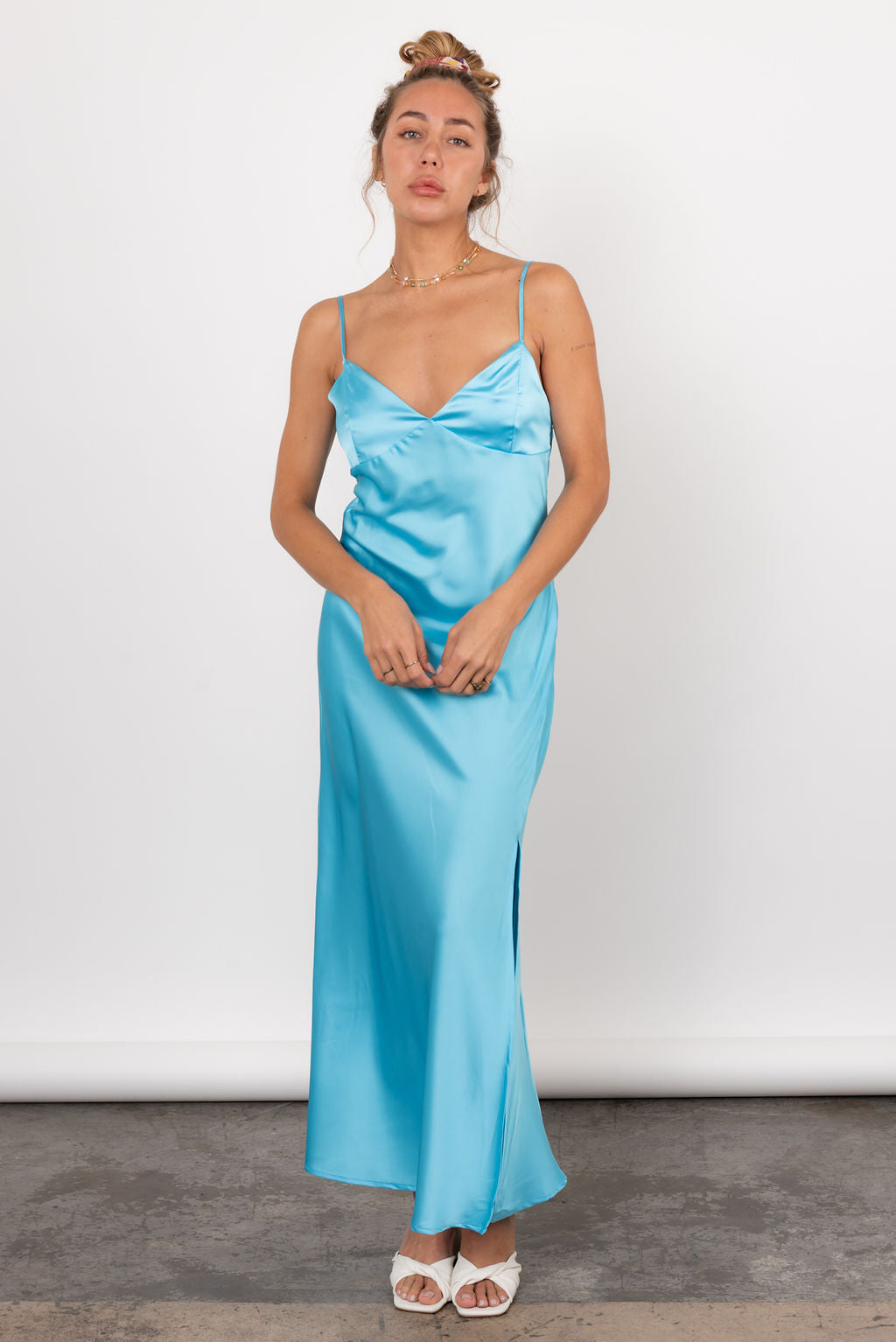 Misty Maxi Satin Slip Dress In Sky Blue Resurrection Misty Maxi Satin Slip Dress In Sky Blue Resurrection