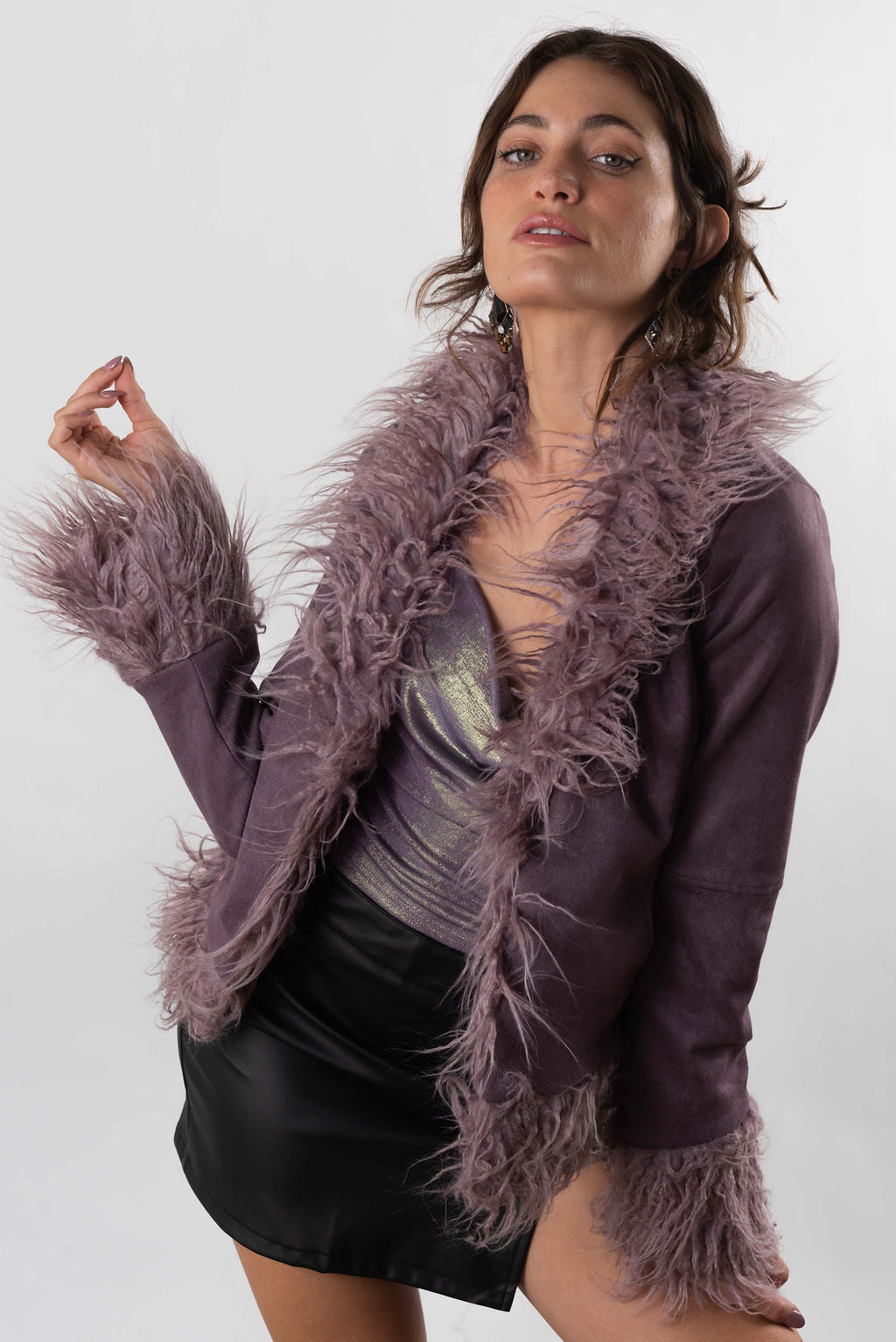 Almost Famous Fur Trim Coat In Violet