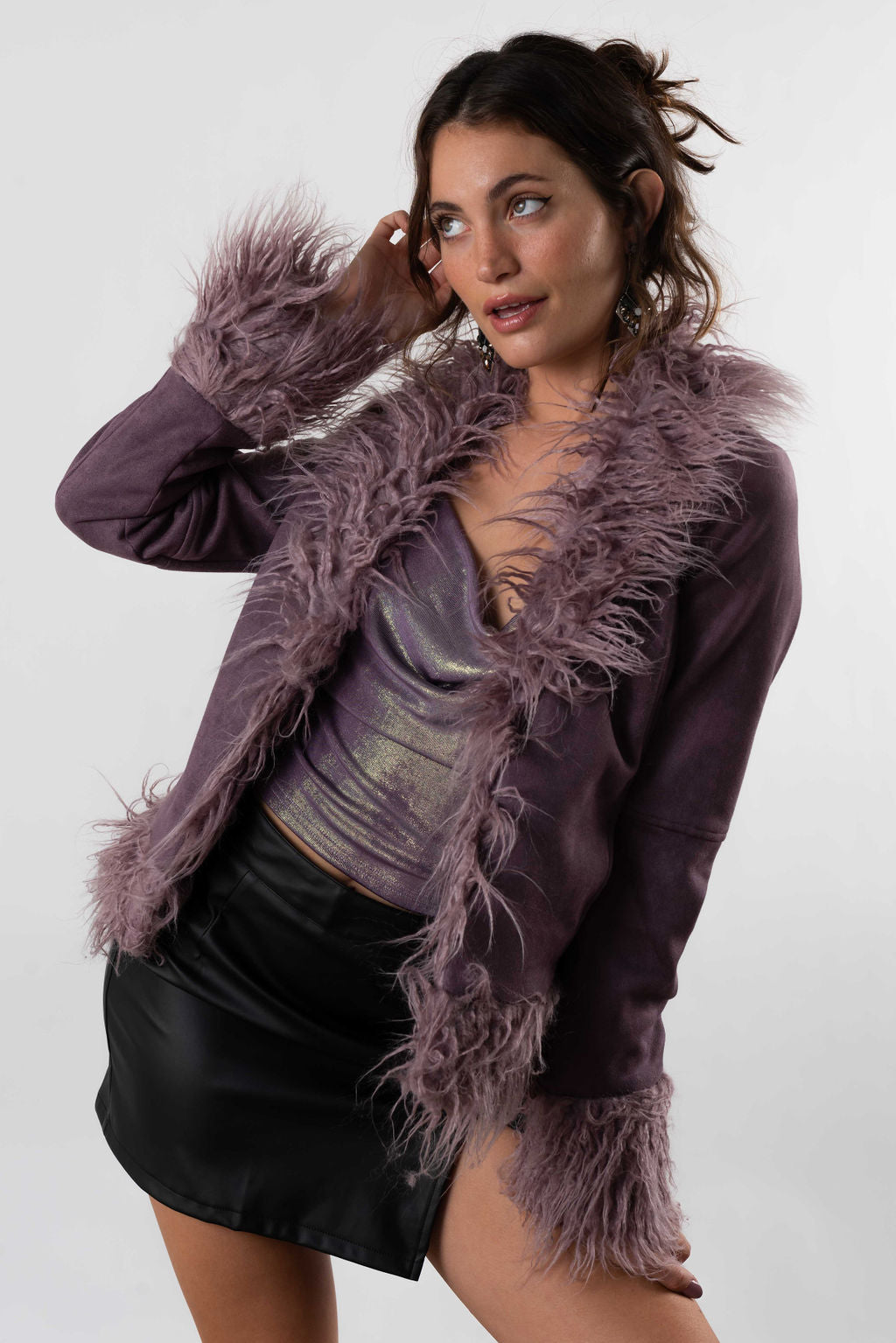 70's Style Cute Winter Coat Faux Fur & Suede