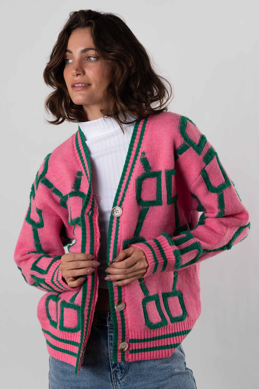 Any Which Way Cardigan In Pink/Green