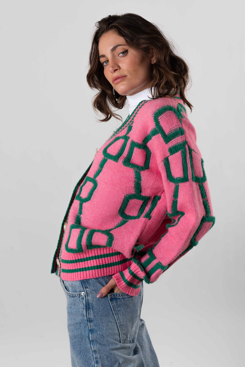 Any Which Way Cardigan In Pink/Green