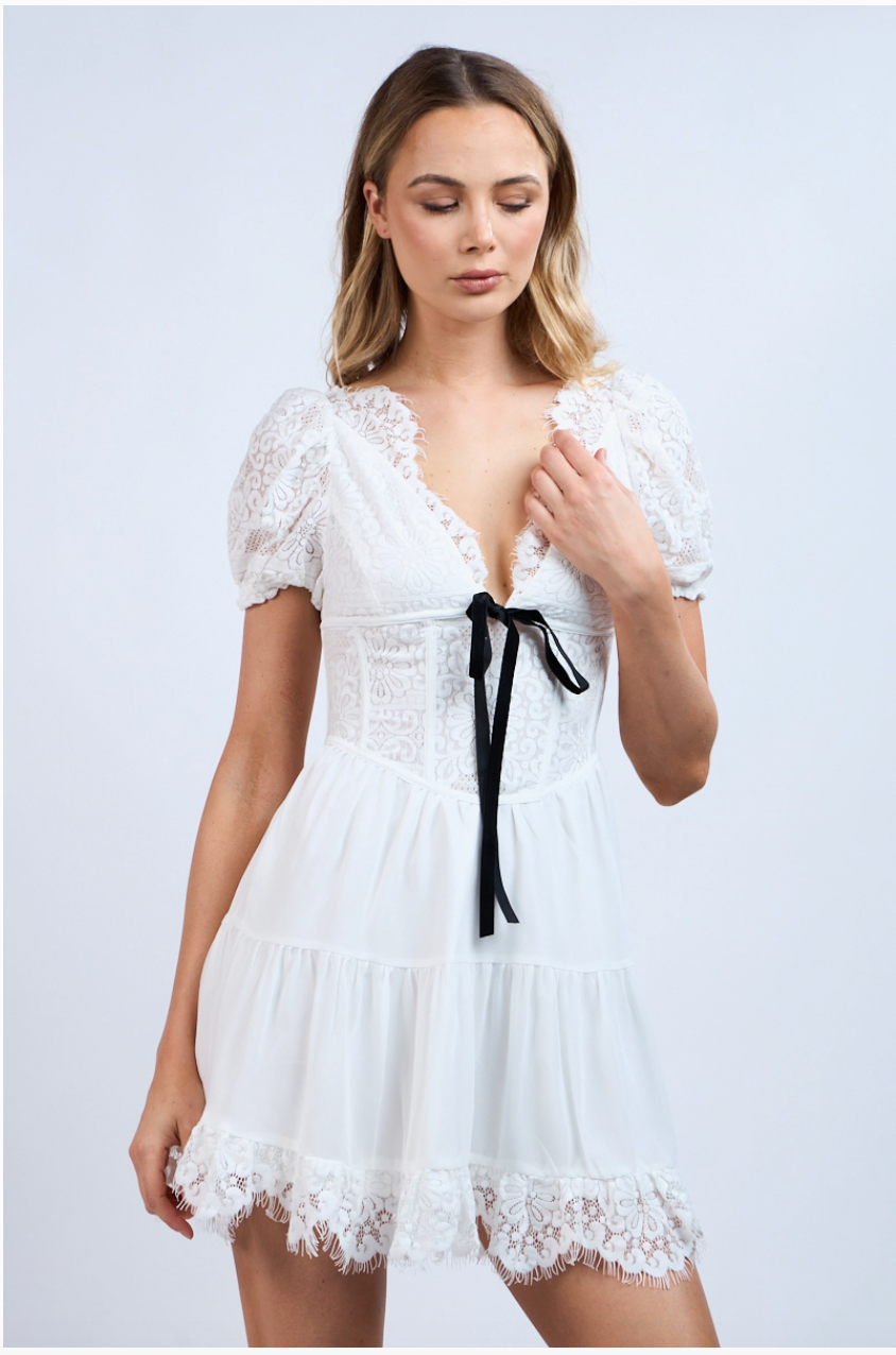 Te Amo Lace Mini Dress With Bow Detail Resurrection Te Amo Lace Mini Dress With Bow Detail Resurrection