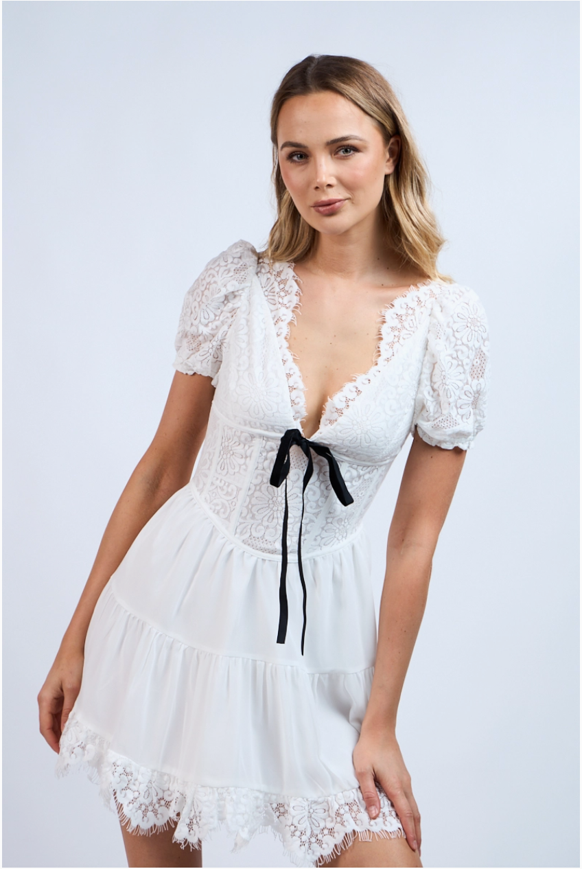 Te Amo Lace Mini Dress With Bow Detail Resurrection Te Amo Lace Mini Dress With Bow Detail Resurrection