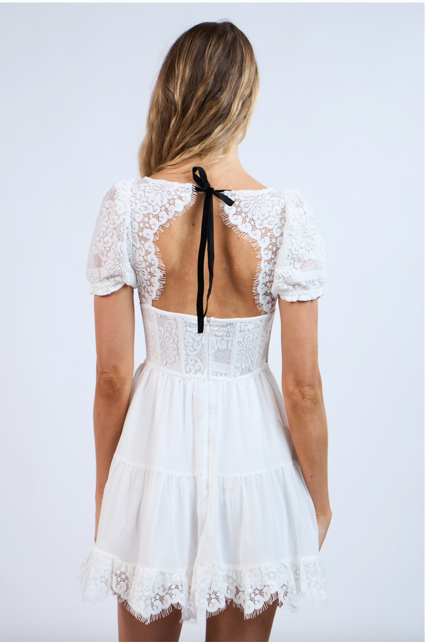 Te Amo Lace Mini Dress With Bow Detail