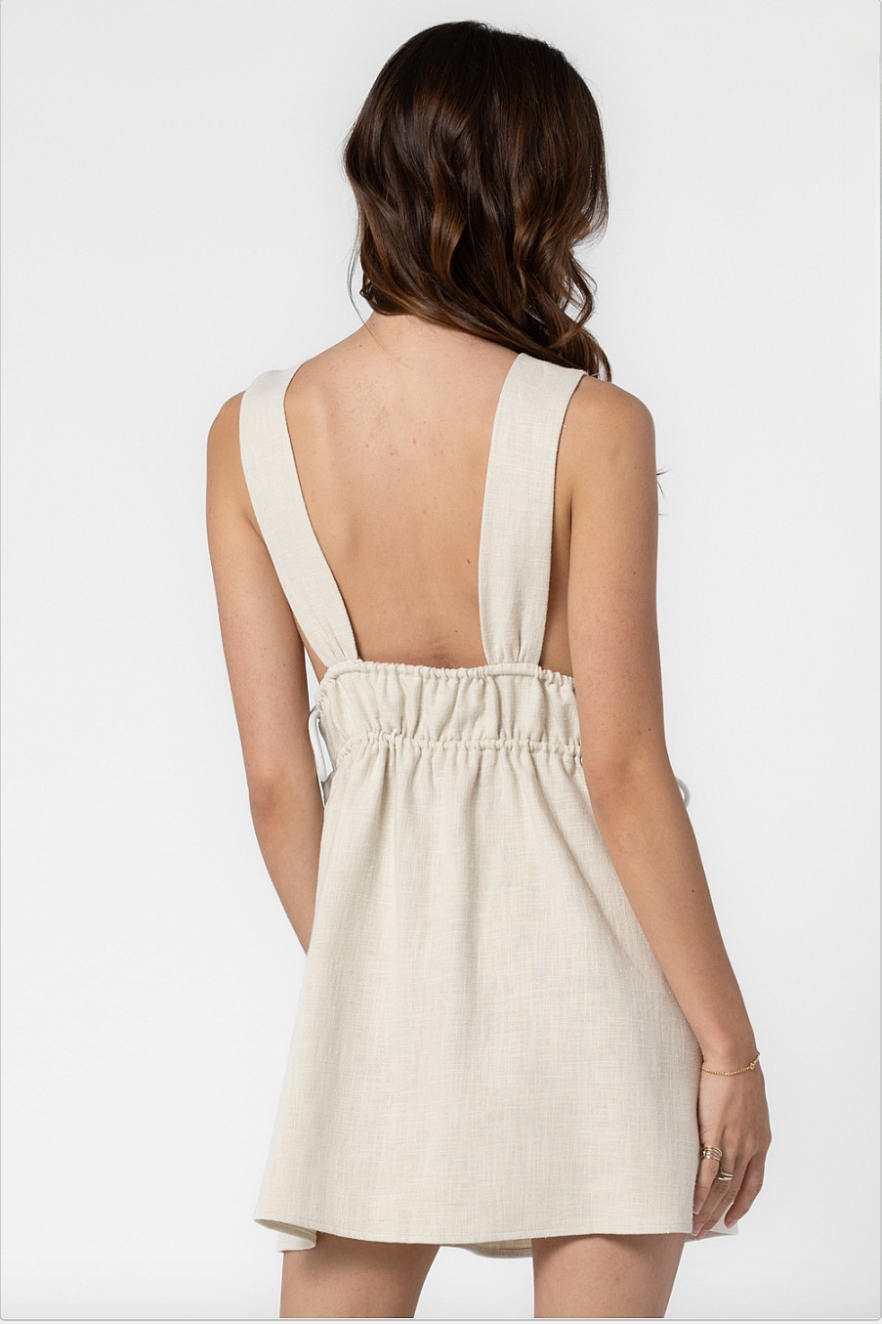 Grace Linen Ruched Side Tie V Neck Mini Dress Resurrection Grace Linen Ruched Side Tie V Neck Mini Dress Resurrection