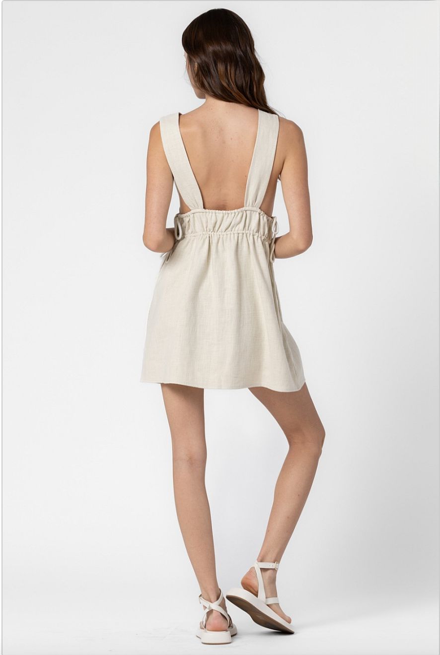 Grace Linen Ruched Side Tie V Neck Mini Dress Resurrection Grace Linen Ruched Side Tie V Neck Mini Dress Resurrection