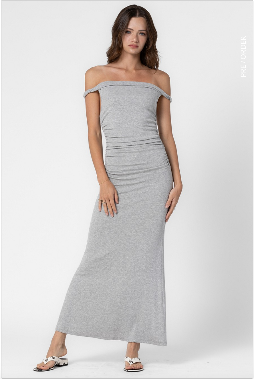 grey ribbed off the shoulder dress Grey Sweater Dress - OTS Midi Dress - Ribbed Rhinestone Dress