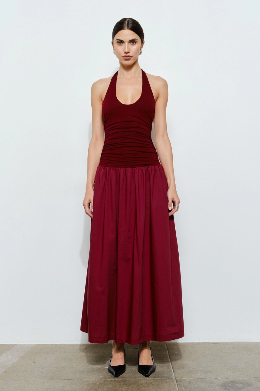 Odette Ruched Halter Maxi Dress  Resurrection