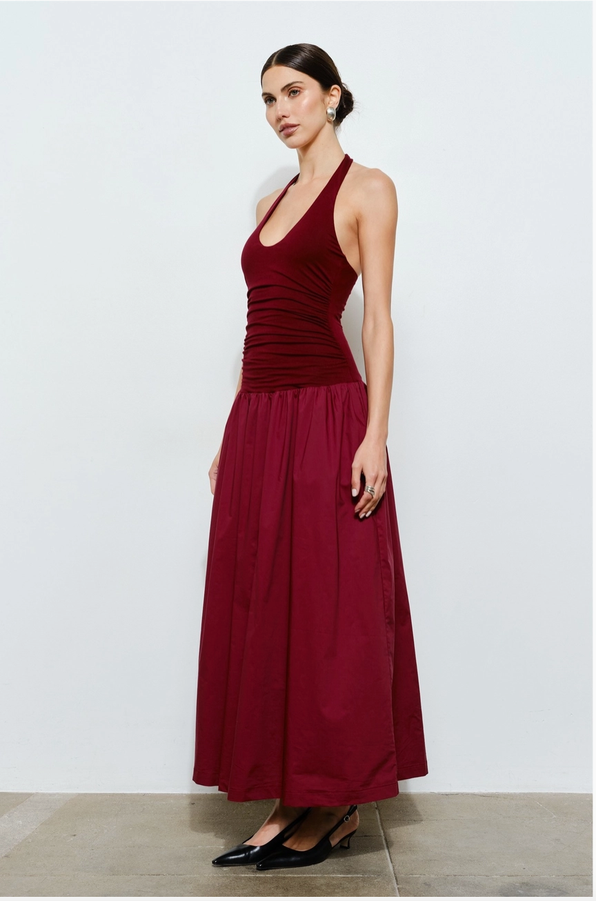Odette Ruched Halter Maxi Dress