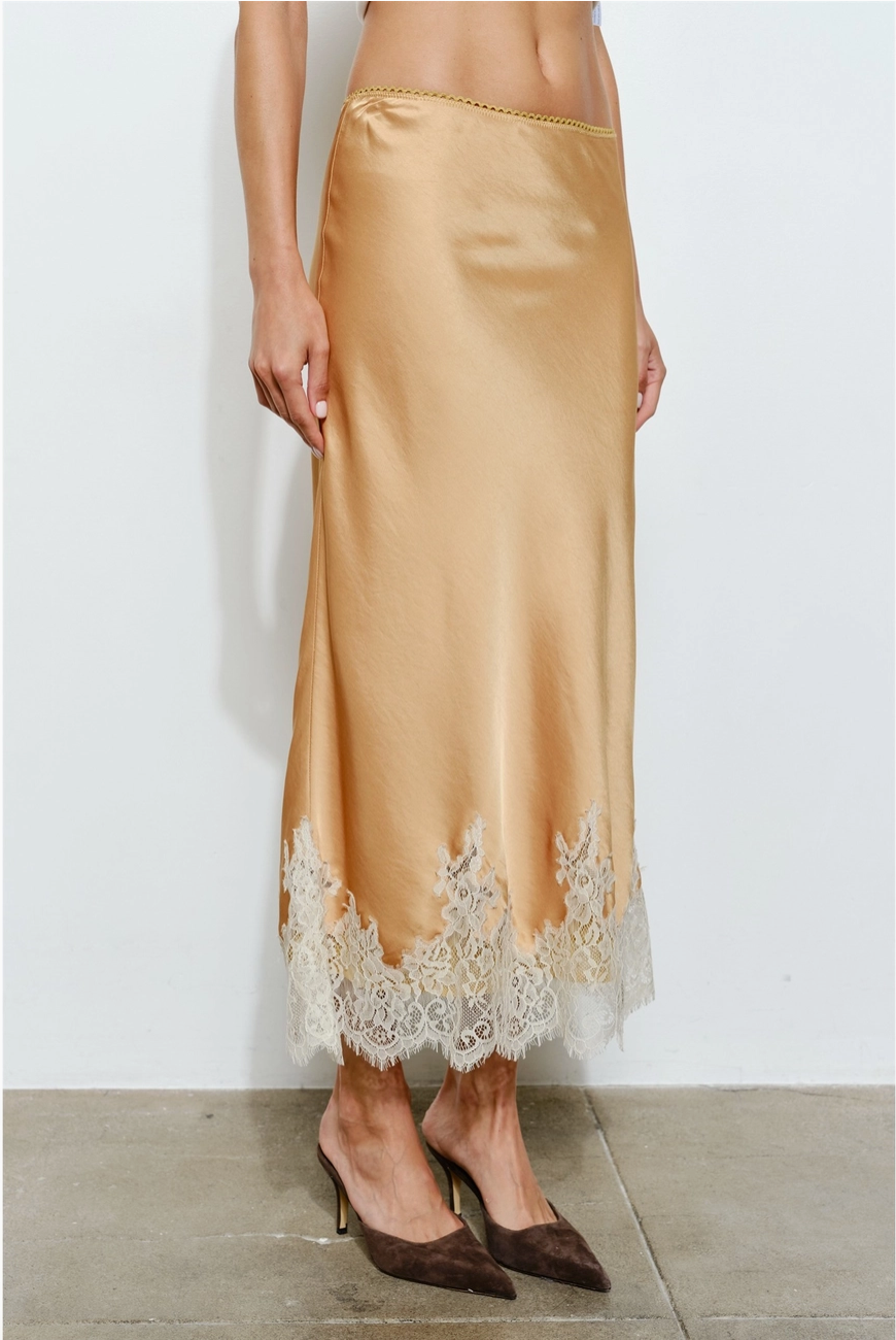 Camilla Satin & Lace Midi Slip Skirt