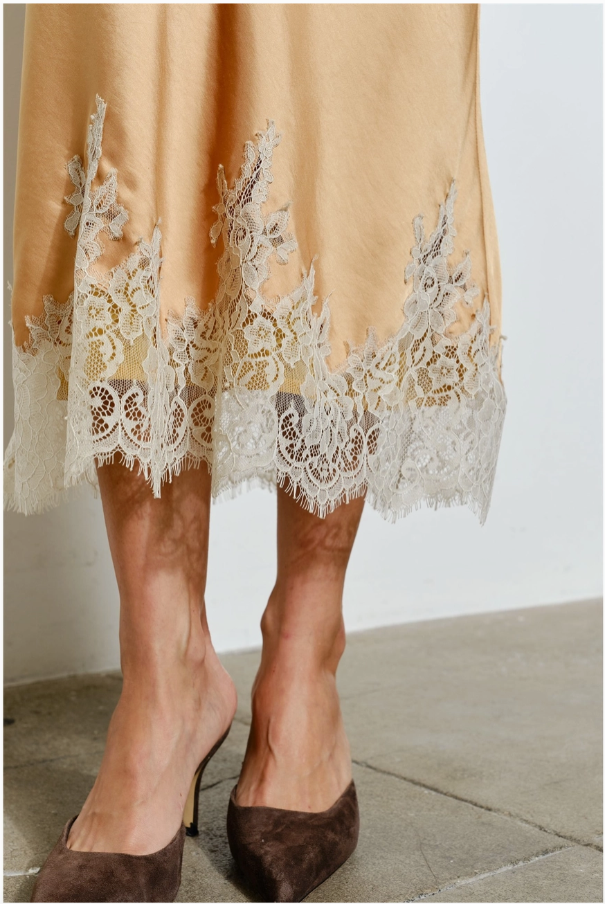 Camilla Satin & Lace Midi Slip Skirt