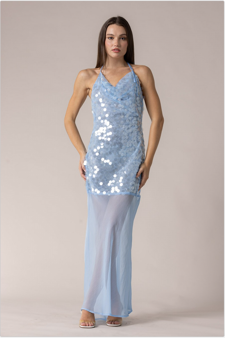 Frosted Shimmer Sequin Halter Dress