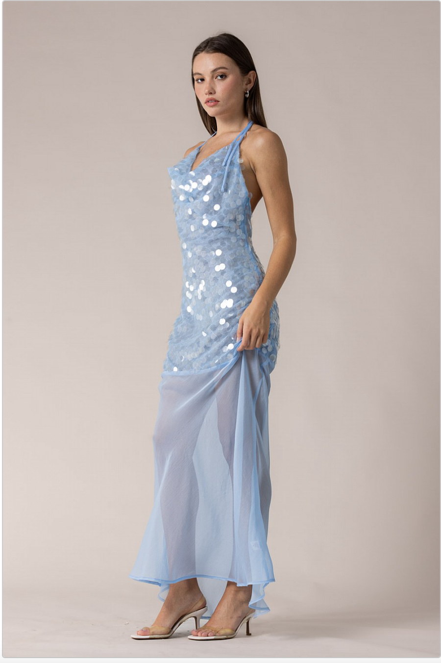 Frosted Shimmer Sequin Halter Dress