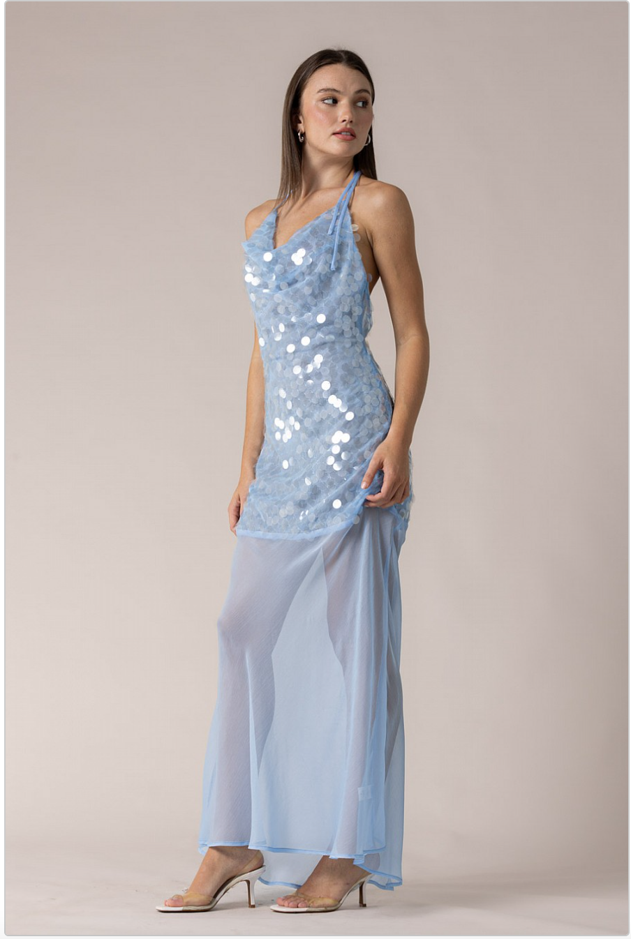 Frosted Shimmer Sequin Halter Dress