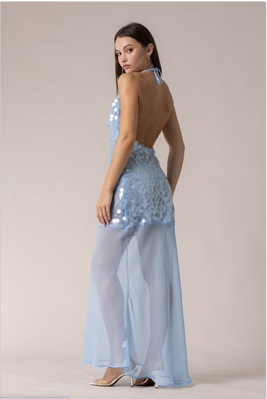 Frosted Shimmer Sequin Halter Dress