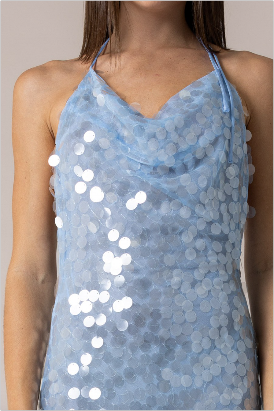 Frosted Shimmer Sequin Halter Dress
