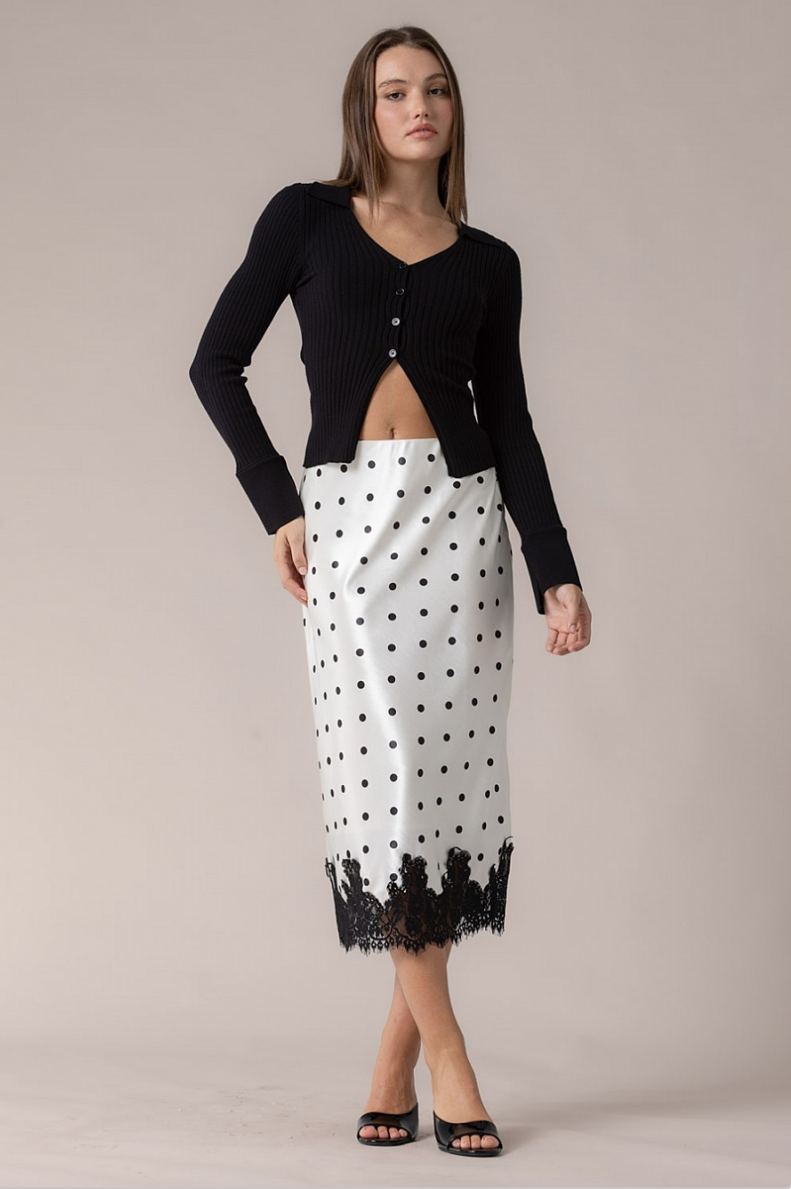 French Café Polka Dot Slip Midi Skirt