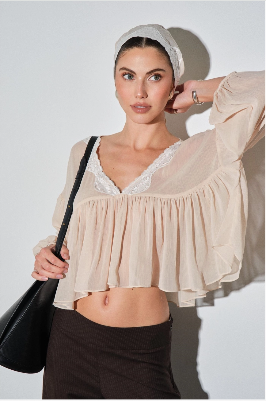 Colette semi sheer chiffon babydoll blouse with matching headscarf
