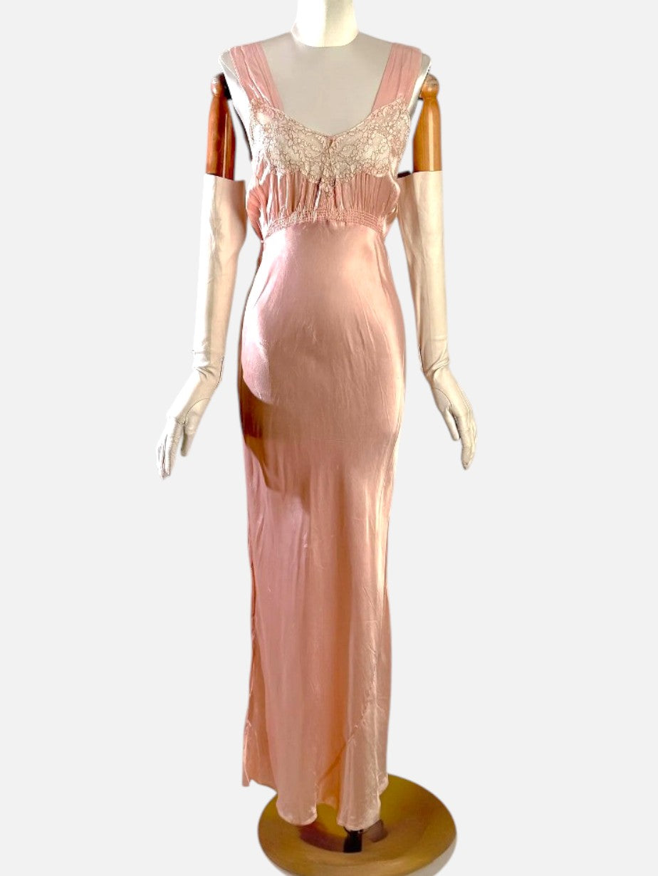 Vintage 1930s Blush Pink Satin Bias Cut Slip Dress