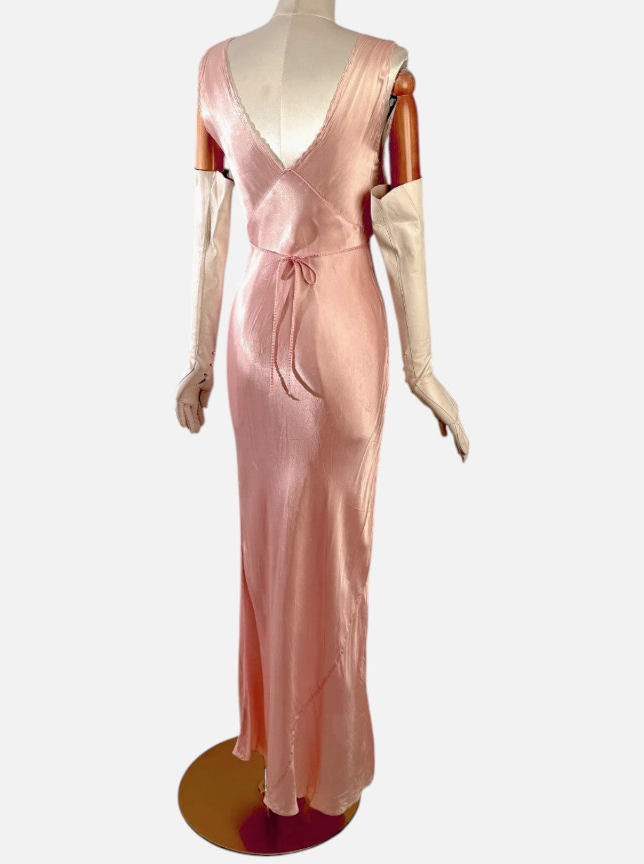 Vintage 1930s Blush Pink Satin Bias Cut Slip Dress