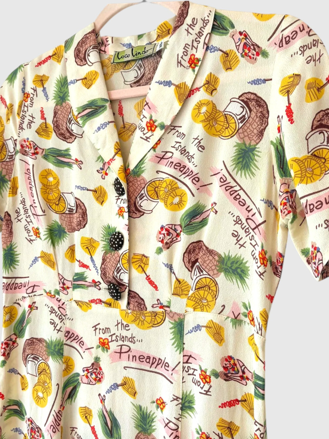 Vintage 1980s Loco Linda Pineapple Rayon Dress
