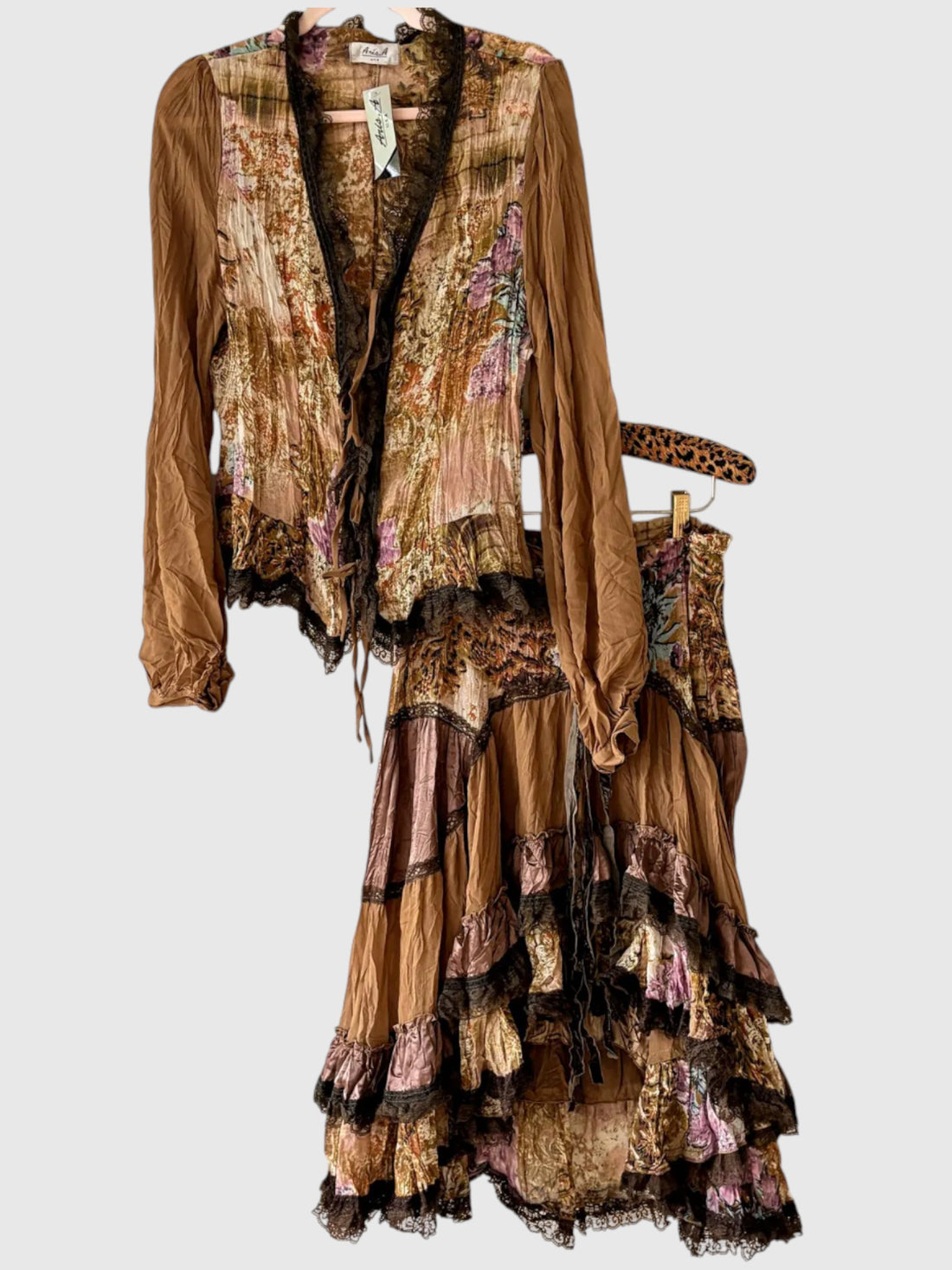 Vintage Y2K Aris. A Patchwork Lace Two-Piece Skirt Set