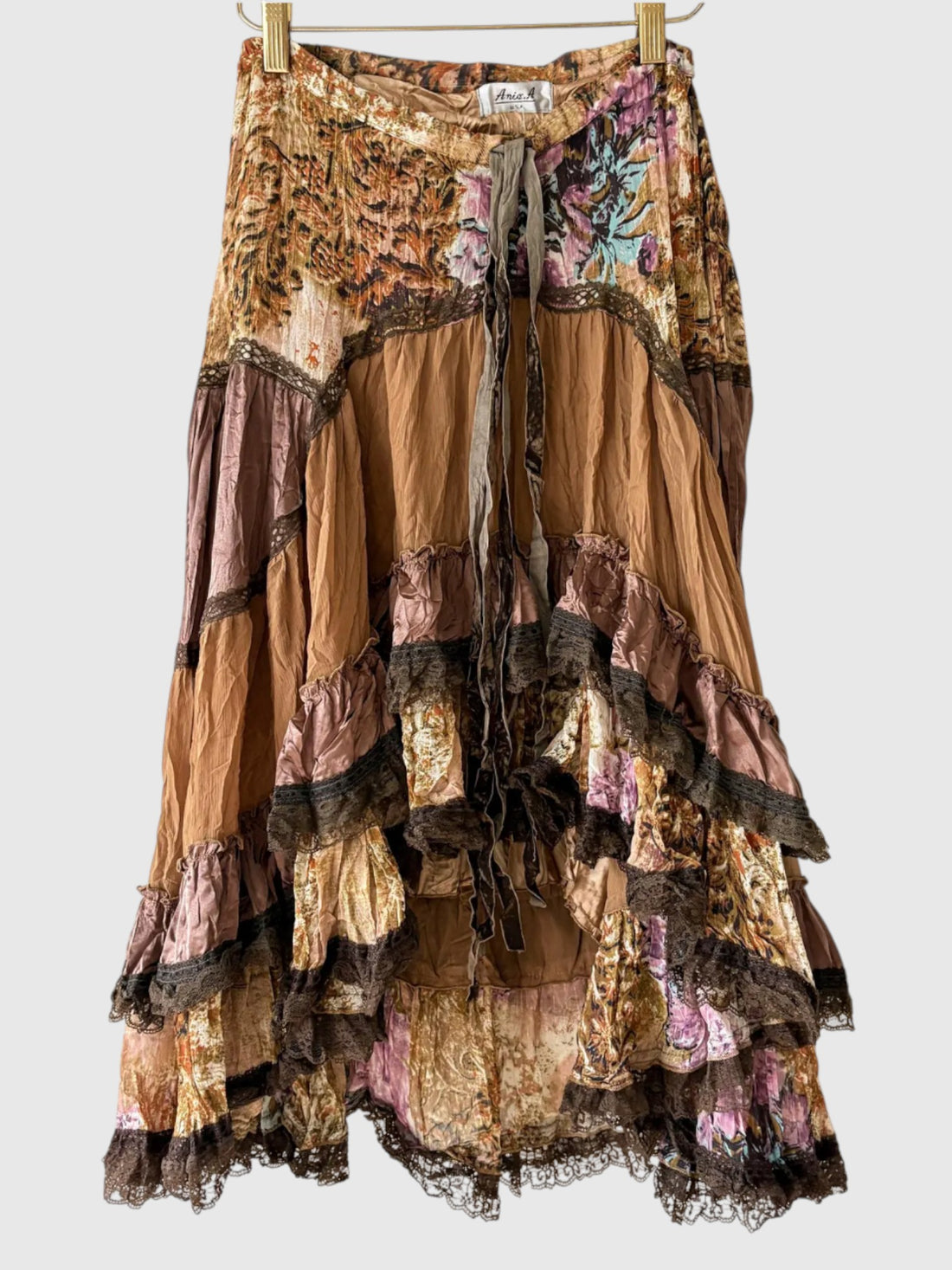 Vintage Y2K Aris. A Patchwork Lace Two-Piece Skirt Set