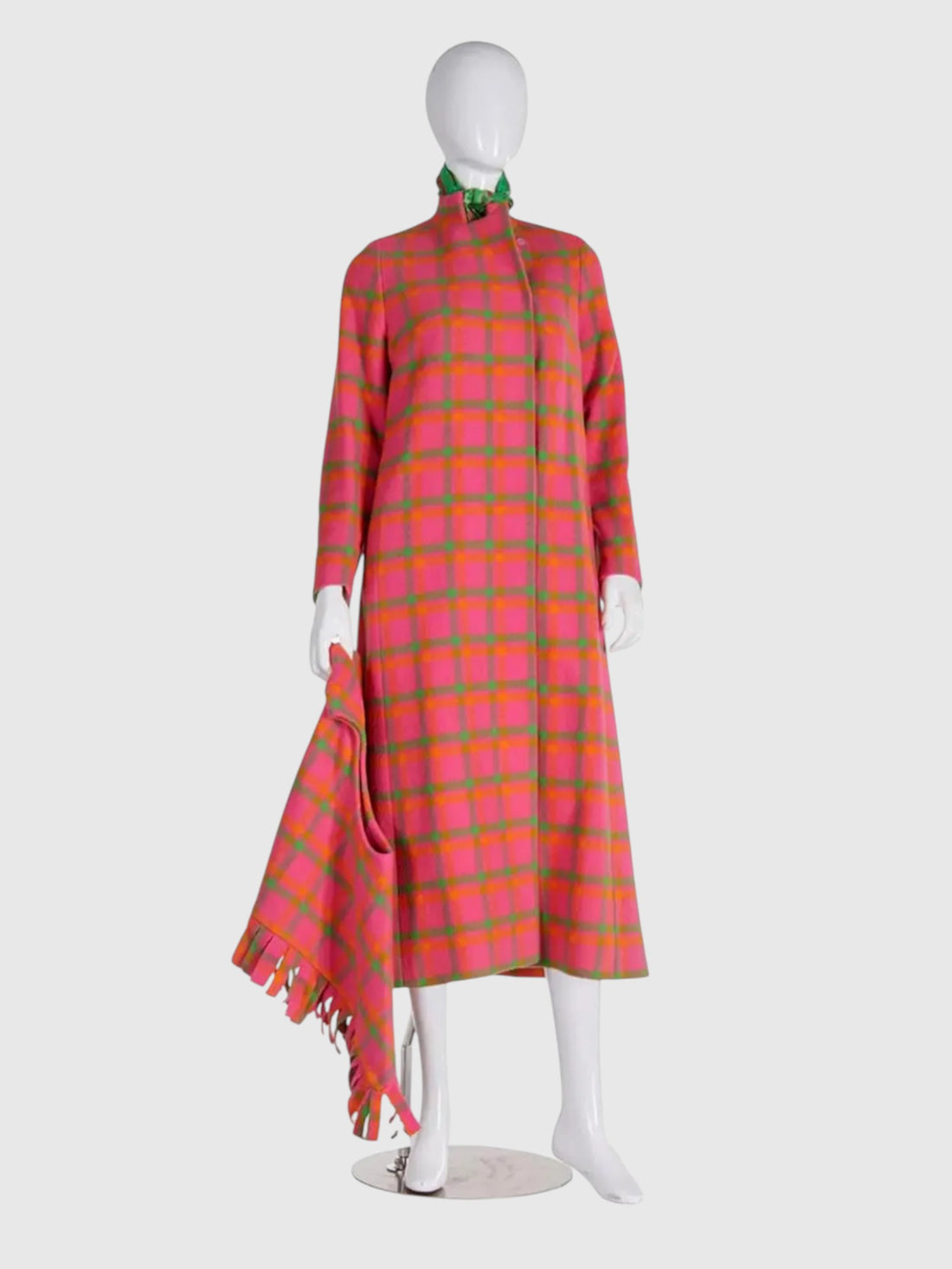 1960s Iris Apfel Estate Pink Plaid Wool Coat with Detachable Hooded Shawl