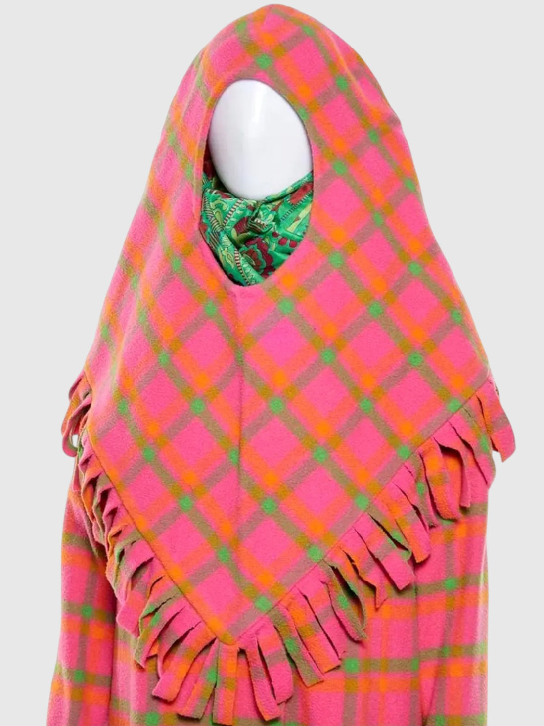 1960s Iris Apfel Estate Pink Plaid Wool Coat with Detachable Hooded Shawl