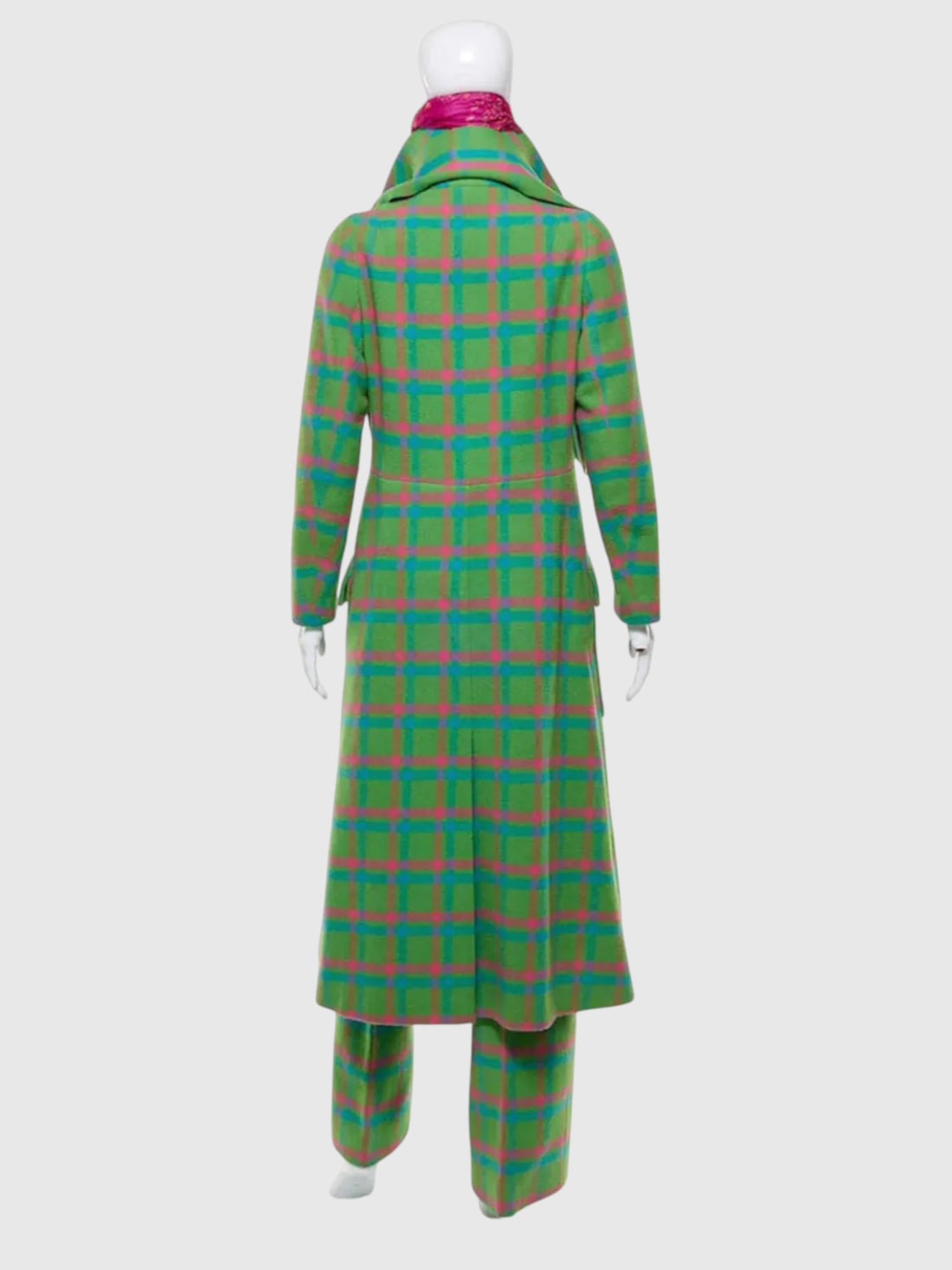 1960s Iris Apfel Estate Green Plaid Wool Coat & Trouser Set