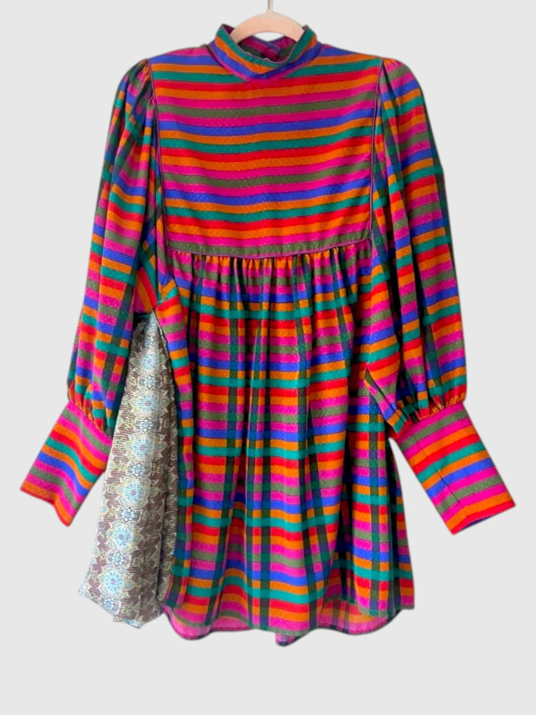 Imitation of Christ studio dress with high neckline and gathered sleeves