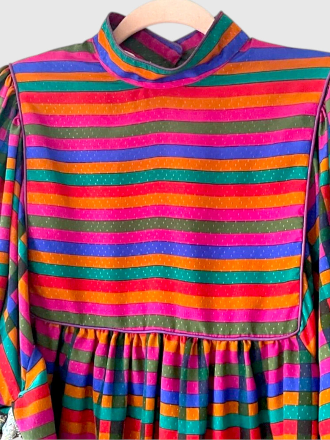 Piped yoke detail on multicolor Imitation of Christ dress