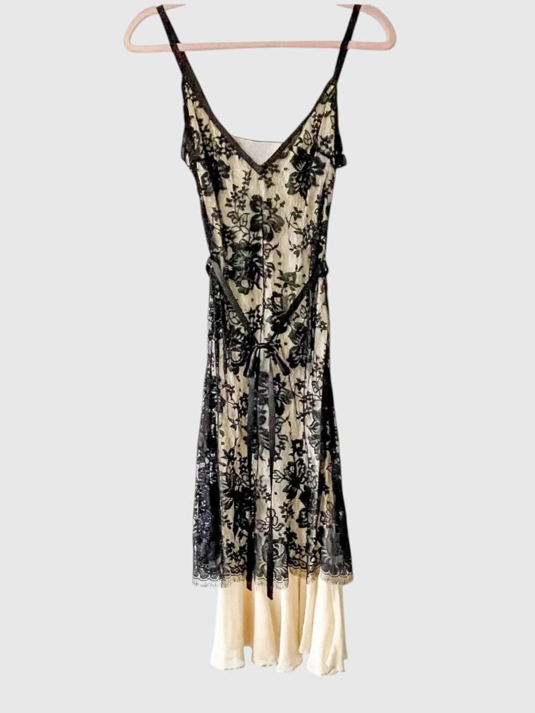 Vintage Collette Dinnigan black lace silk slip dress front view