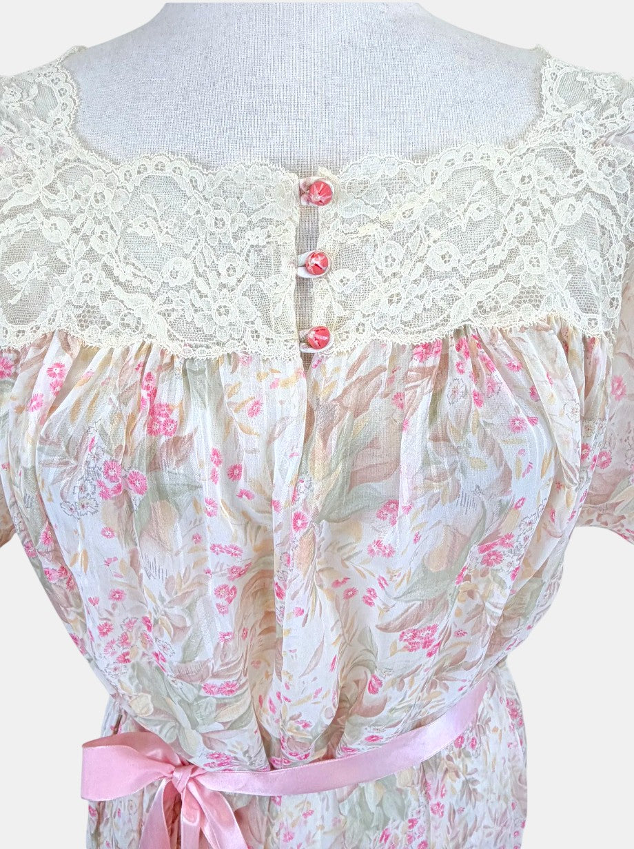 Vintage Christian Dior Silk Floral Lace Boudoir Dres
