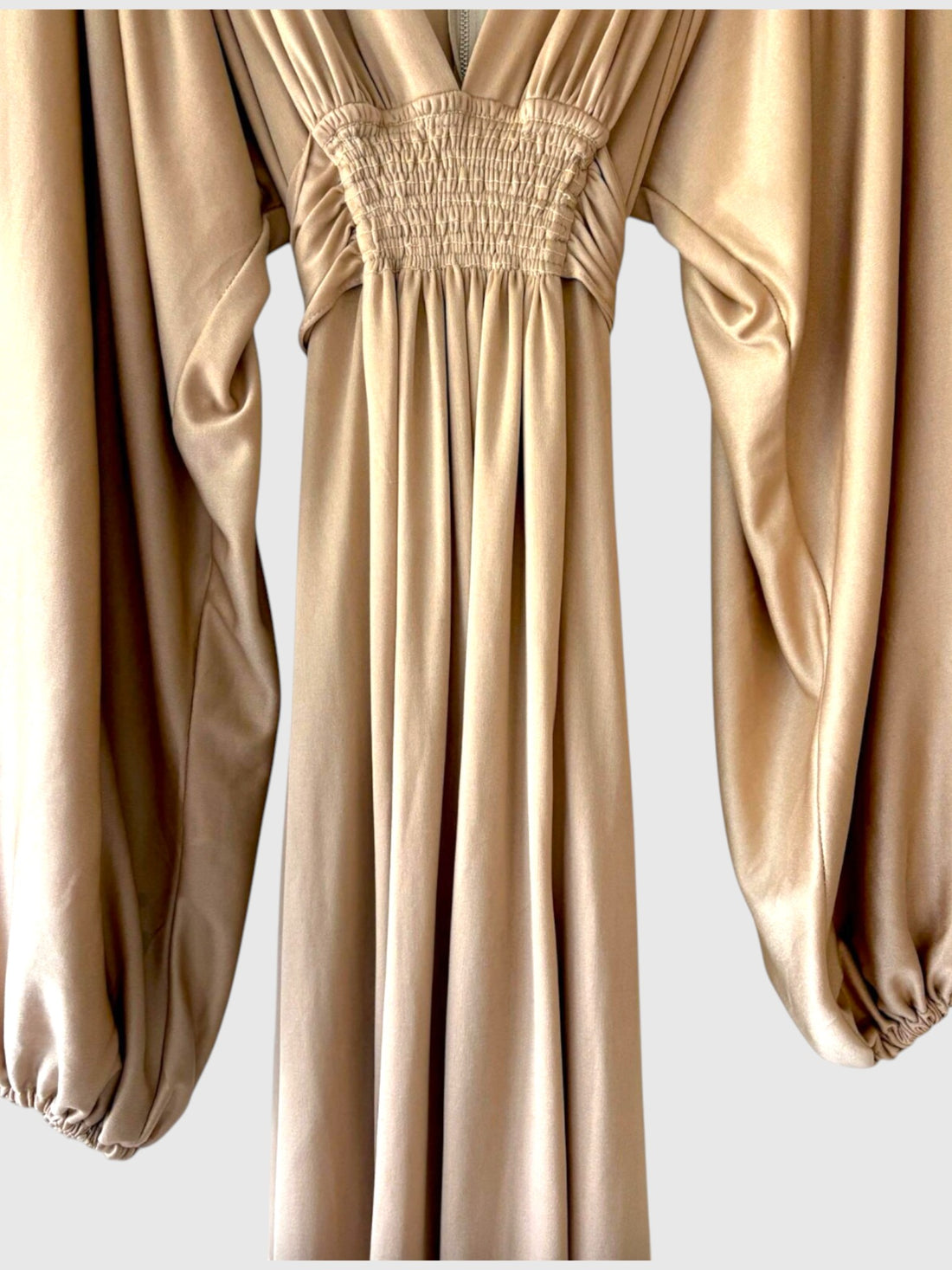 1970s Ossie Clark for Radley Champagne Taupe Maxi Dress