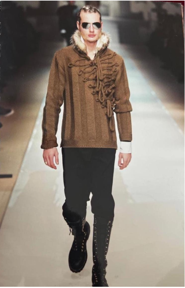 Jean Paul Gaultier catalog reference showing same sculptural sweater with detachable fur collar