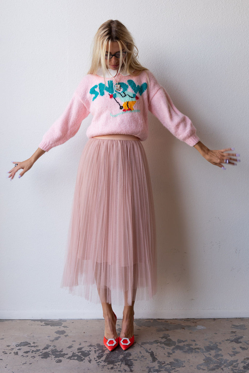 Painted Picture A Line Tulle Midi Skirt In Blush – Resurrection