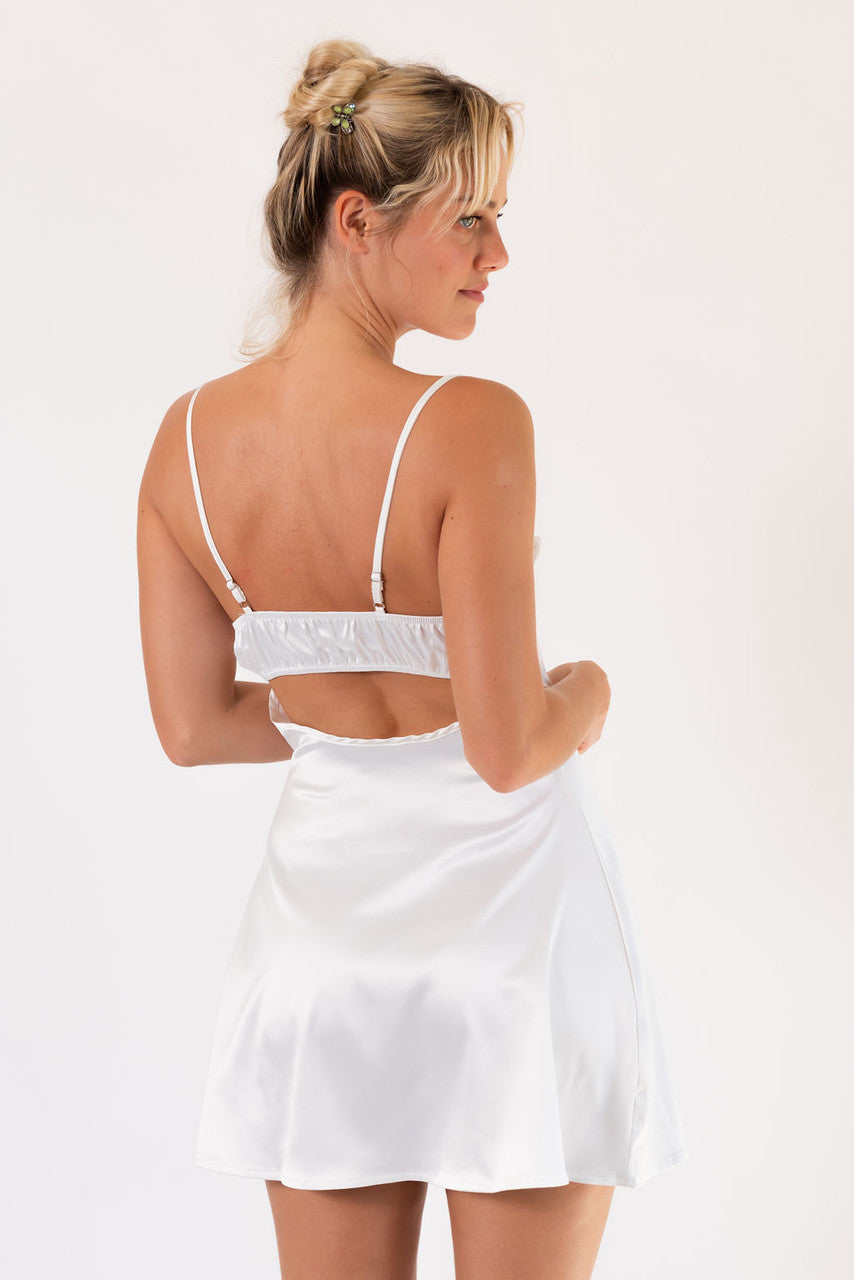 Desert Daze Satin Slip Mini Dress In White