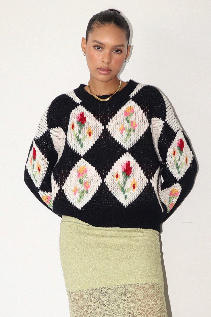 80's Blooms Sweater In Black