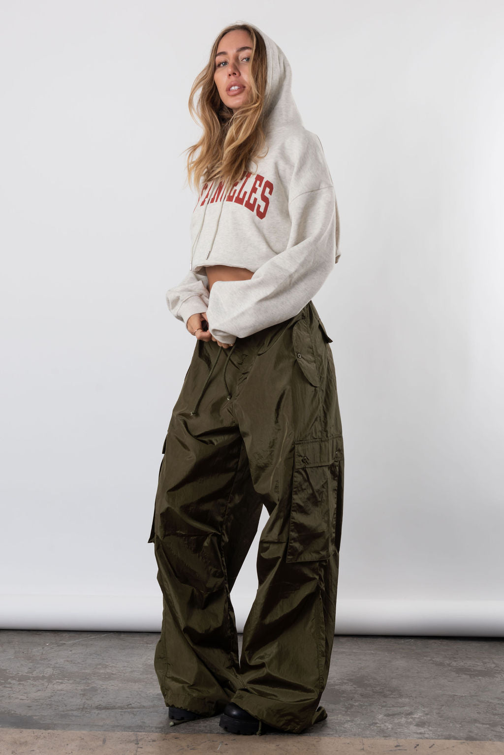 Take Us Back Parachute Pant In Olive Green