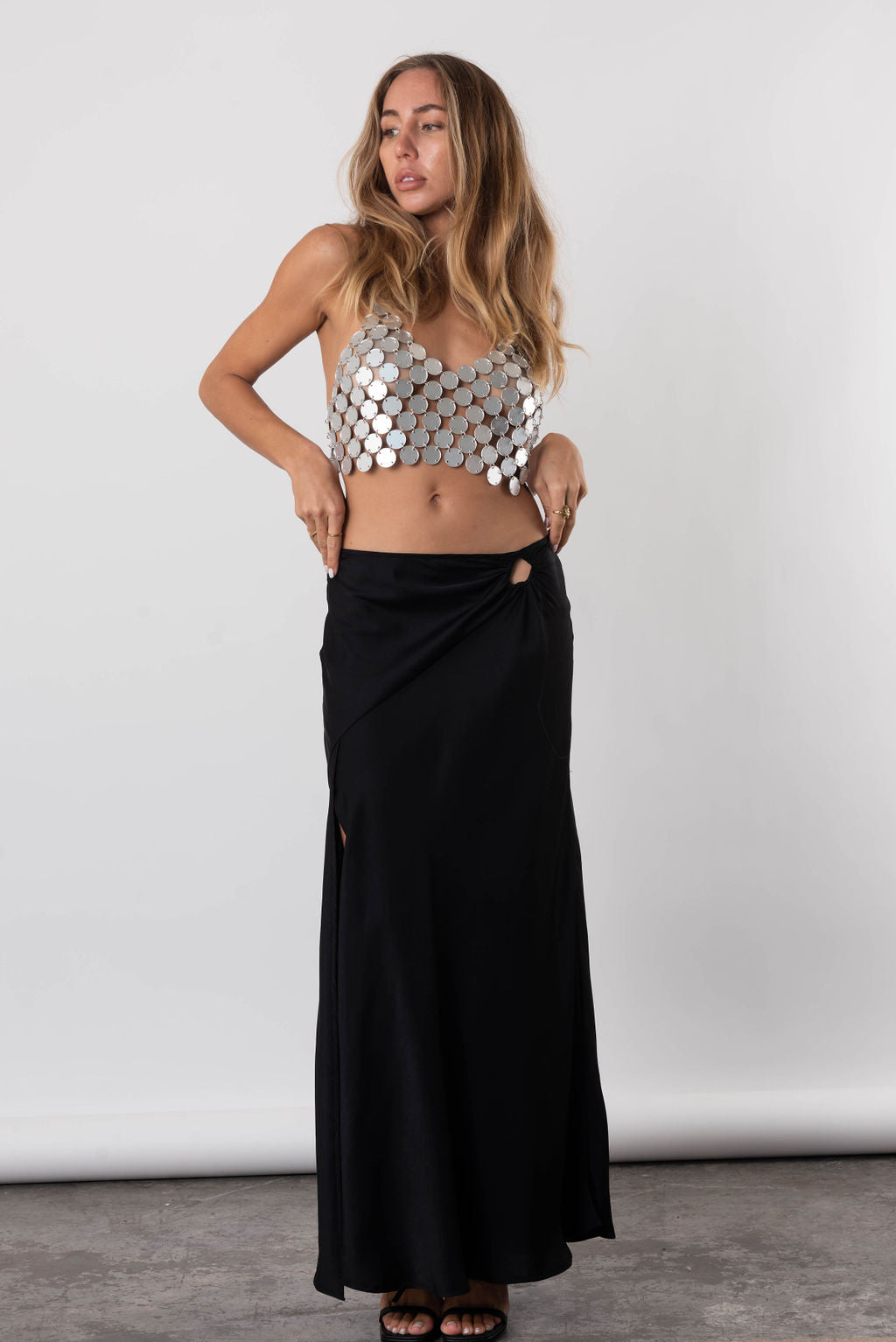 Night Fever Disc Crop Top In Silver