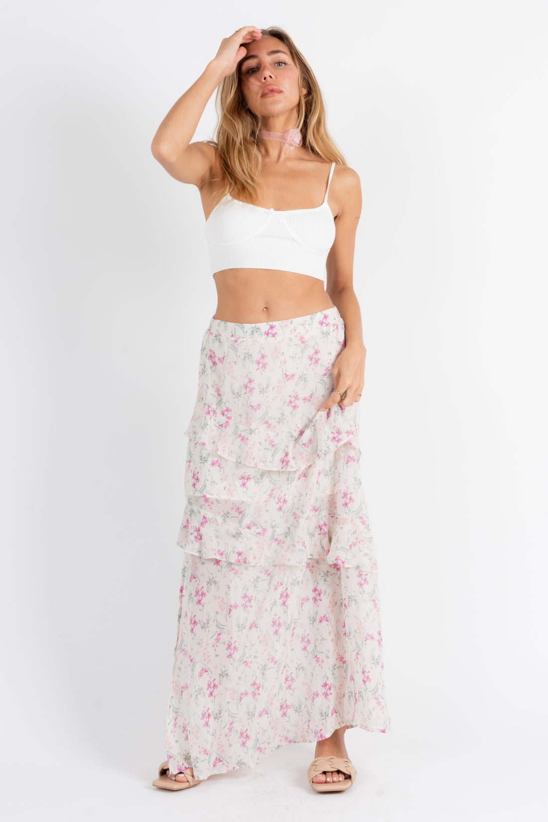 Blooms Floral Tiered Ruffle Maxi Skirt/Dress