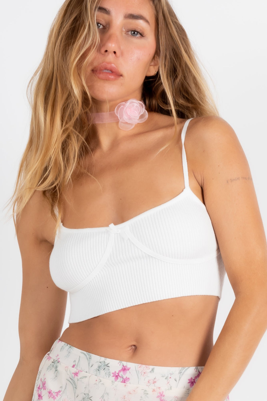 Knitted Cami Crop Top - White – Tallula