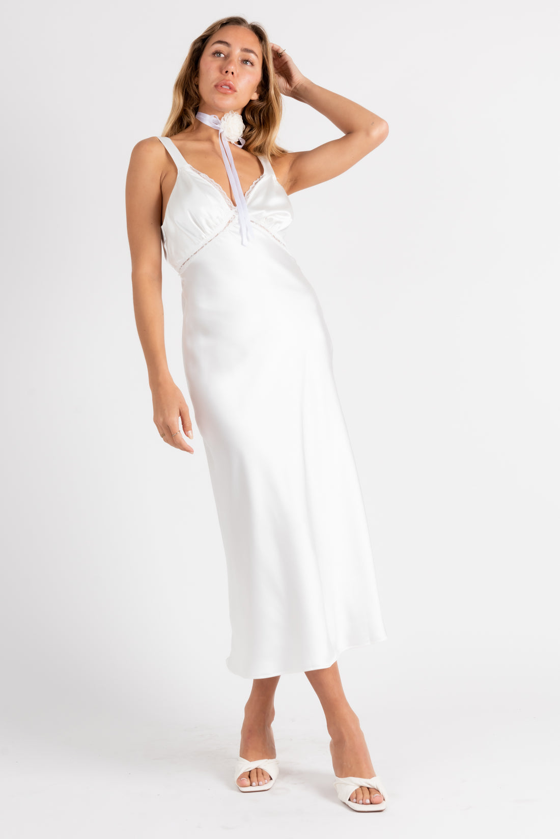 Ethereal Satin Slip Dress With Lace